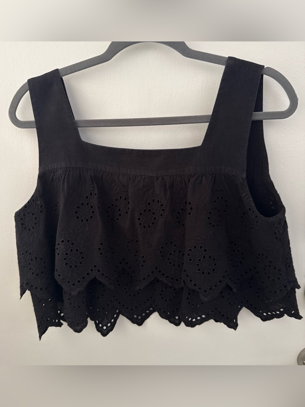 Zara Black Eyelet Square-Neck Crop Top